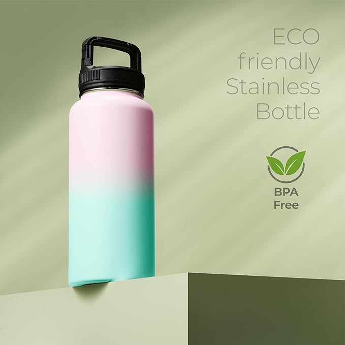 SipX™ Triple-Insulated Stainless Steel Water Bottle 32oz. With 3 Lids, BPA-Free Reusable Insulated Water Bottle Keeps Cold 24 Hours, Metal Water Bottle Made Of Sustainable Material For Hiking & Biking