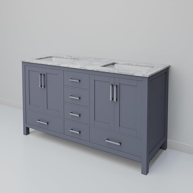 Big Sur 60 in. W x 22 in. D Dark Grey Double Bath Vanity and Carrara Marble Top