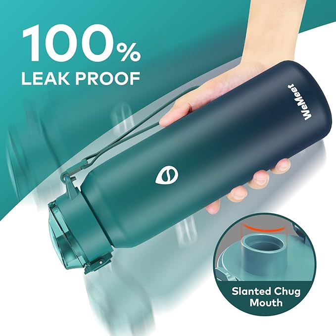 32oz Water Bottle with Removable Straw and Spout Lid Two Ways to Drink, 18/10 Stainless Steel Insulated Water Bottle, BPA-Free, Leak Proof, Double wall, for Sports, Gym