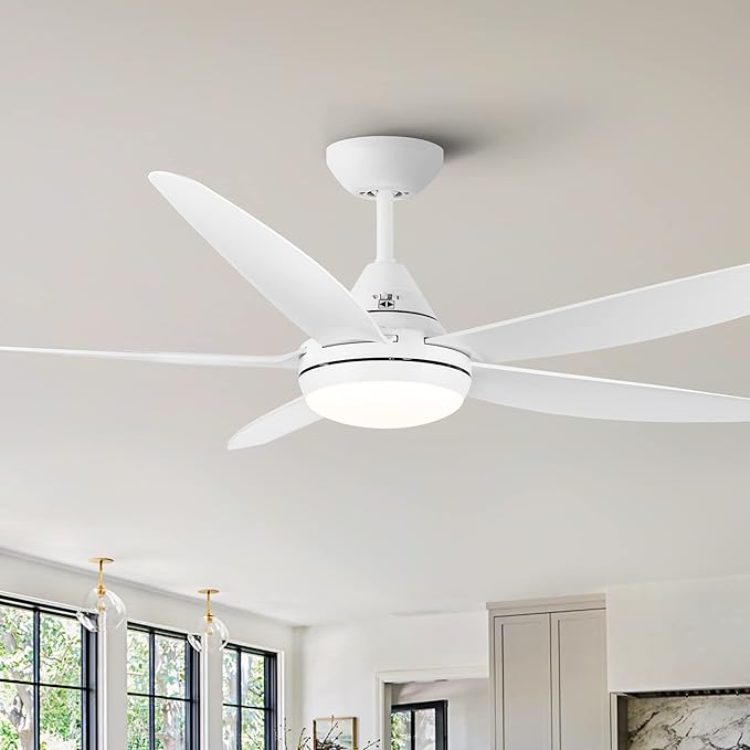 NicBex Ceiling Fan 56 Inch Modern Ceiling Fans with Integrated LED Light and Remote Control Double Finish Ceiling Fan with 5 ABS Blades for Living Room, Bedroom, White