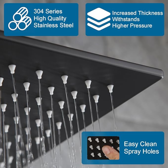 POP SANITARYWARE Matte Black Shower Faucet Set Rainfall 12 Inch Shower Head and Handle Set Bathroom Rain Shower System Wall Mounted Shower Fixture Include Shower Valve and Trim Kit