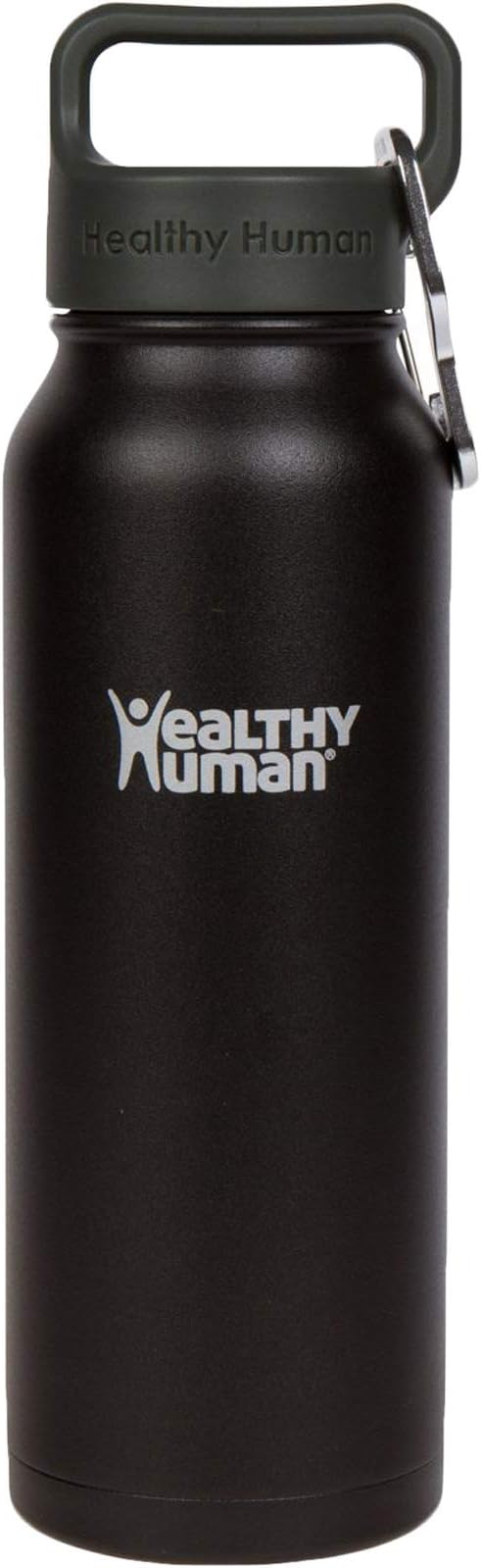 Healthy Human Stainless Steel Water Bottle | Double Walled Vacuum Insulated Water Thermos for Adults | Eco-Friendly Travel Bottles with Leak Proof Lid (Pure Black, 21 oz/ 621 ML)