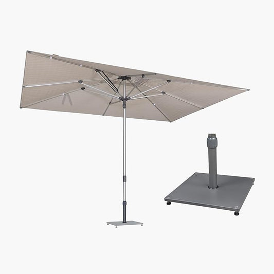 PURPLE LEAF 9 X 12 FT Semi-Auto Outdoor Patio Umbrella with Base Market Table Sun Umbrellas with 8 Aluminum Sturdy Ribs for Backyard Deck Garden Pool (Silver Pole Beige Canopy)
