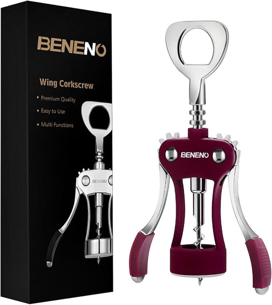 Wine Opener, Zinc Alloy Premium Wing Corkscrew Wine Bottle Opener with Multifunctional Bottles Opener, Sharp Corkscrew with Ergonomic Non-slip Wing Handle, Upgrade Purple