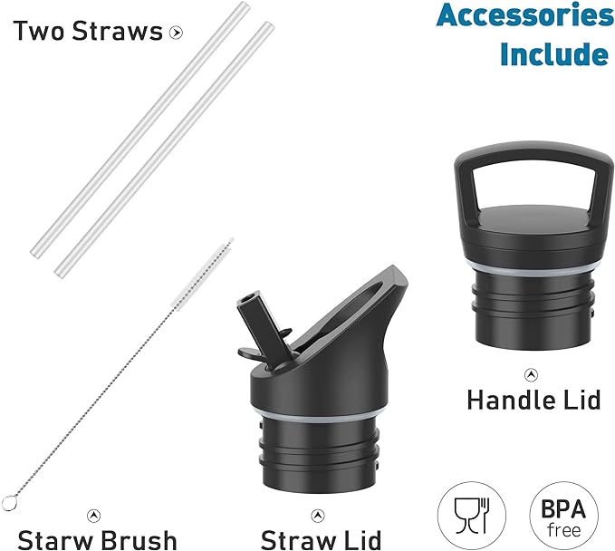 Stainless Steel Double Wall Water Bottles 17oz, Vacuum Insulated Bottle With Straw Lid, Insulated Water Bottle Keeps Water Cold for 24 Hours, Hot for 12 Hours, Hiking, Sports