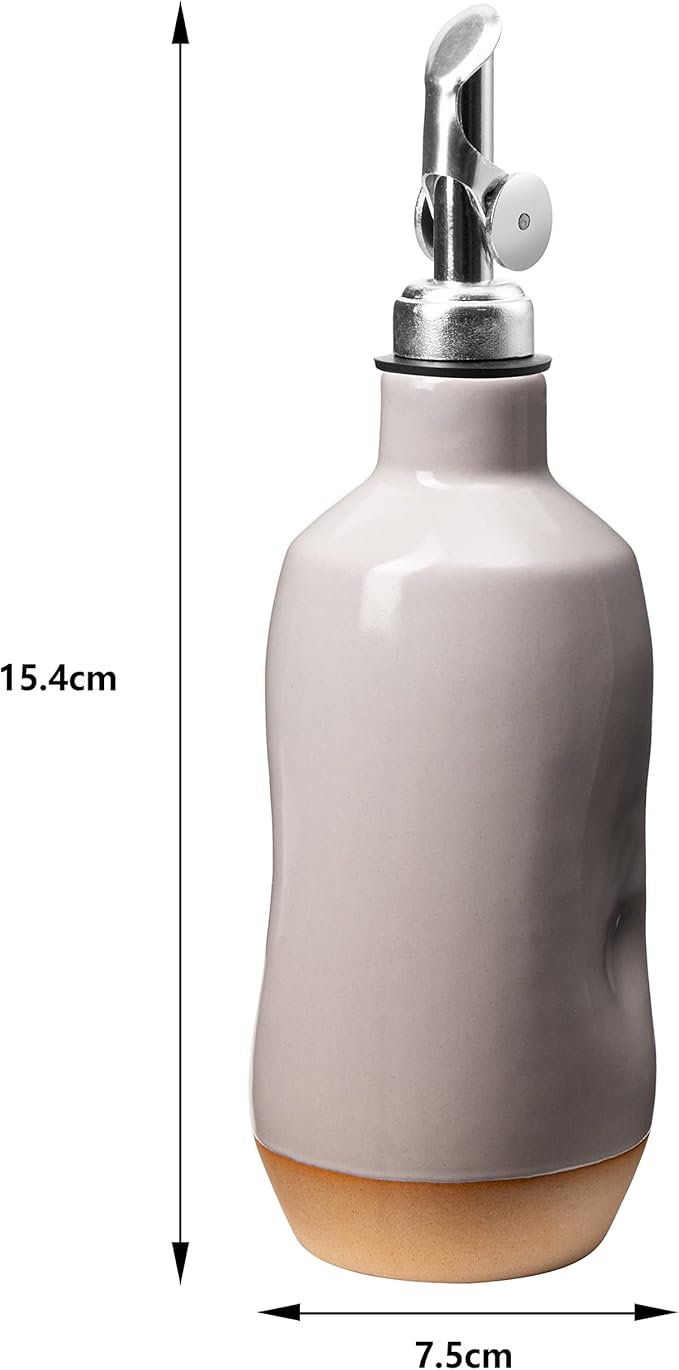 Olive Oil Dispenser Bottle Stoneware Ceramic, Cruet Protects to Reduce Oxidation, Suitable For Storage Of Oil, Vinegar, Coffee Syrups & Other Liquids - Stainless Steel Spout 14Oz
