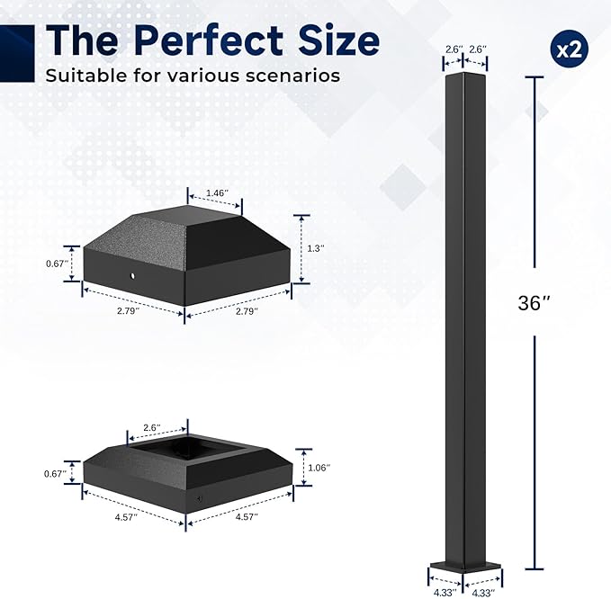 2.56 in. x 2.56 in. x 39 in. Aluminum Railing Post, Porch and Deck Railing Post with Screws, Black Textured Outdoor Powder-Coat Finish Stair Post for Decks, Porches & Balconies (2 Post)