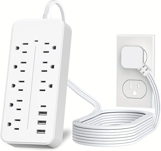 5FT Surge Protector Flat Extension Cord, ETL Listed Flat Plug Power Strip, 8 AC Outlets, 4 USB Charger(1 USB C Port),1700 Joules Protection, Office Supplies, Dorm Room Essentials White