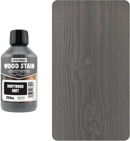 Littlefair's Wood Stain Water Based - 8.5oz/250ml - Indoor Furniture Stain Light & Dark Finishes - Special Non Toxic & Eco Friendly Formula - Wood Stain for Crafts - Color: Driftwood Grey