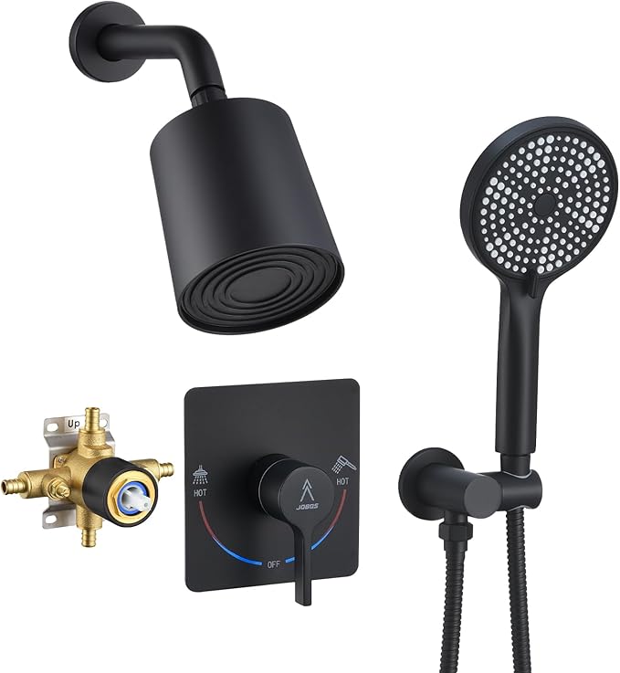 Shower Faucet Set Rain Shower System Valve Kit with Head -3 Setting Handheld High-Pressure Shower Fixtures Valve Included (Matte Black)