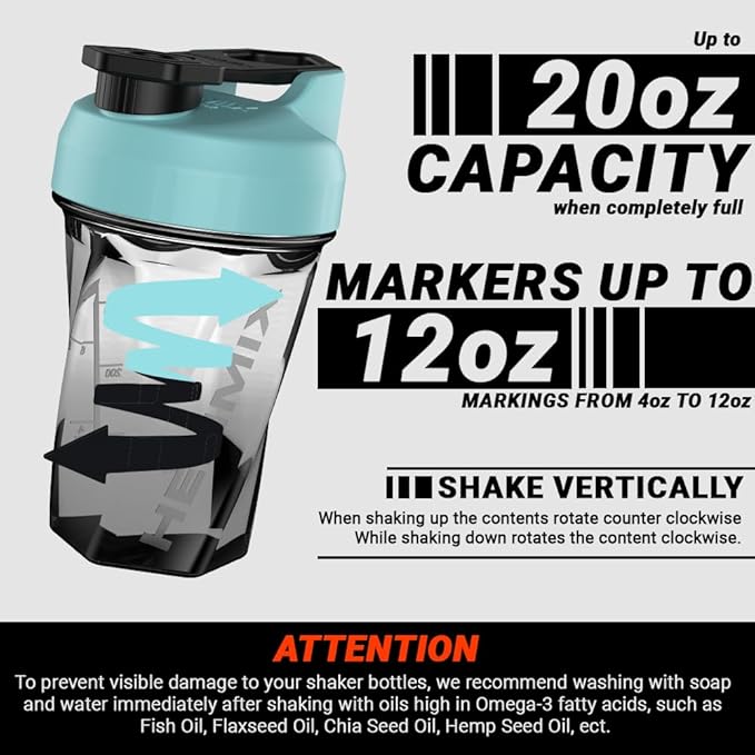 HELIMIX 1.5 Vortex Blender Shaker Bottle Holds Upto 20oz | No Blending Ball or Whisk | USA Made | Portable Pre Workout Whey Protein Drink Shaker Cup | Mixes Cocktails Smoothies Shakes | Top Rack Safe