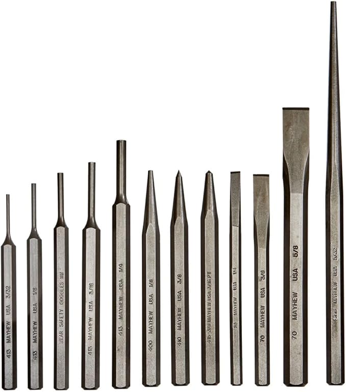 Mayhew Tools Select 61040 Punch and Chisel Set, 12-Piece, black, one size