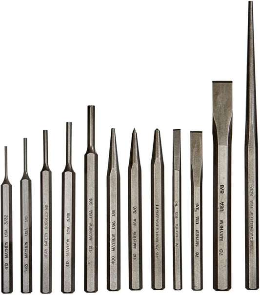 Mayhew Tools Select 61040 Punch and Chisel Set, 12-Piece, black, one size