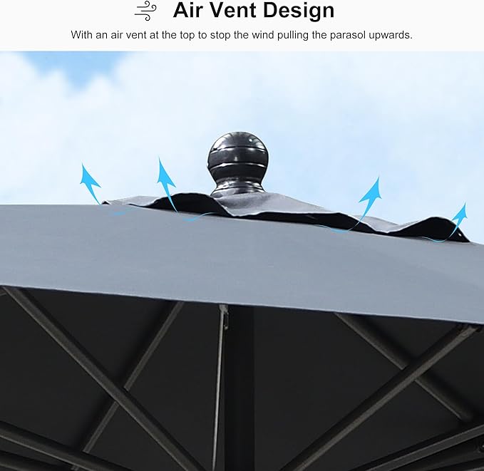 PURPLE LEAF 10' x 6.5' Rectangular Patio Umbrella Outdoor Table Umbrella Aluminum Frame Market Umbrella Sun Umbrella with 8 Sturdy Ribs & Tilt for Garden Deck Lawn & Pool Gray