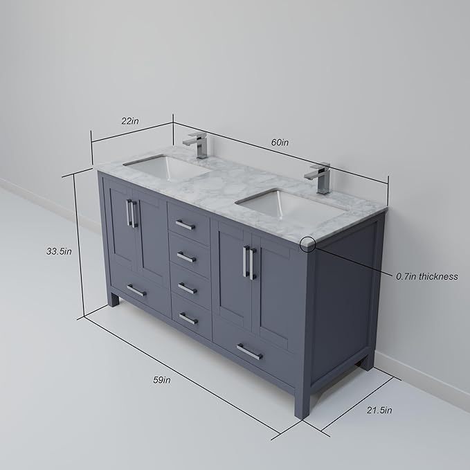 Big Sur 60 in. W x 22 in. D Dark Grey Double Bath Vanity and Carrara Marble Top