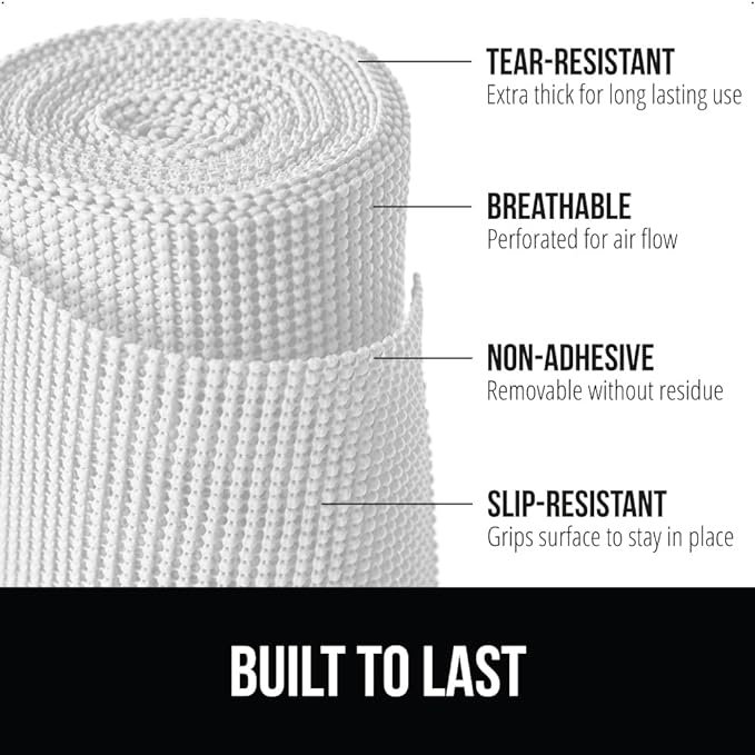 Gorilla Grip powerGRIP Drawer Shelf and Cabinet Liner, Thick Strong Hold, Non-Adhesive Liners Protect Kitchen Cabinets and Cupboard, Bathroom Drawers, Easy Install, Breathable Mat, 20" x10' Snow White