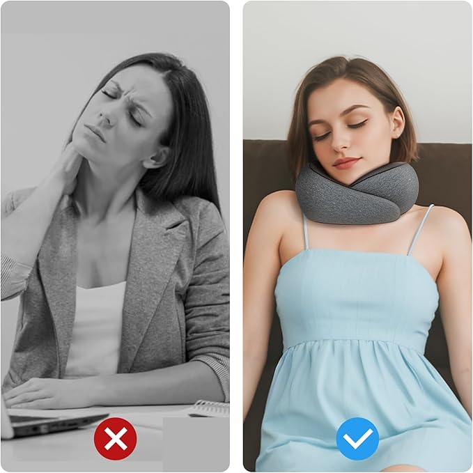 Travel Neck Pillow, Memory Foam Airplane Travel Pillow, 360-degree Comfort and Breathability, U-Shaped Pillow Storage