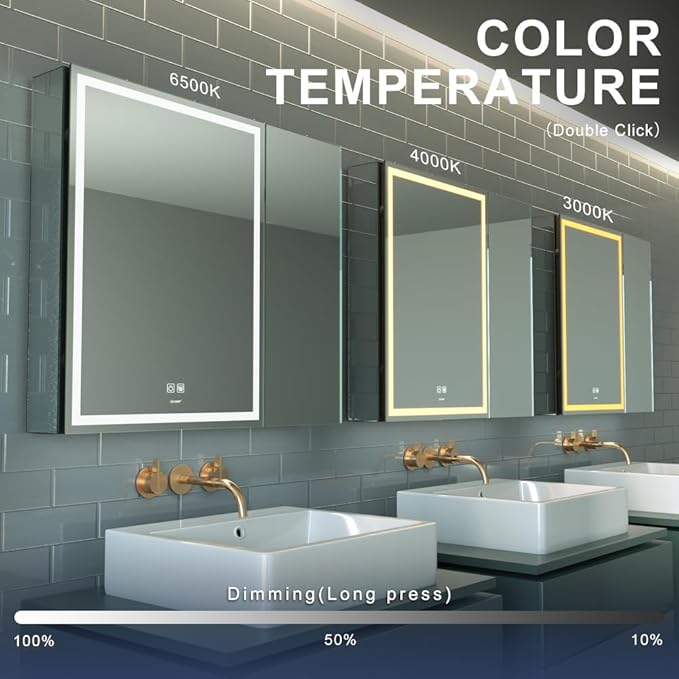 LED Lighted Bathroom Medicine Mirror Cabinet with Sockets & USBs, Anti-Fog Dimmable Light and Color Adjustment, Antirust and Easy to Install Aluminum Cabinet (30 * 28 inch