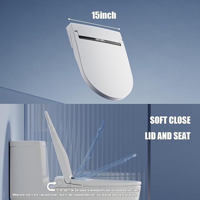 EPPLER Electric Bidet Toilet Seat with Warm Water, Heated Bidet Attachment for Toilet with Dryer, Self Cleaning Round Bidet Seat with Remote Control