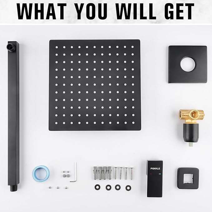 10 Inch Rainfall Shower Faucet Single Function Shower Trim Kit with Rough-in Valve Shower Set Square Stainless Steel Metal Touch-Clean Shower Head Matte Black