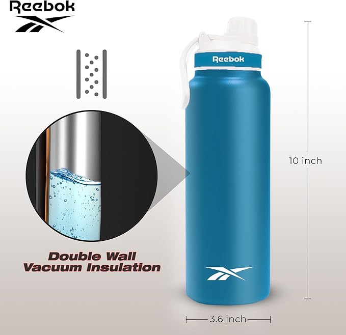 Reebok Athletic Stainless Steel Water Bottle - Insulated Water Bottle 32 oz With Chug Lid - Double Wall Vacuum Insulated Sports Water Bottle, BPA Free