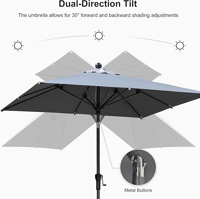 PURPLE LEAF 6.5' x 6.5' Square Patio Umbrella Outdoor Table Umbrella Aluminum Frame Market Umbrella Sun Umbrella with 8 Sturdy Ribs & Tilt for Garden Deck Lawn & Pool Light Gray