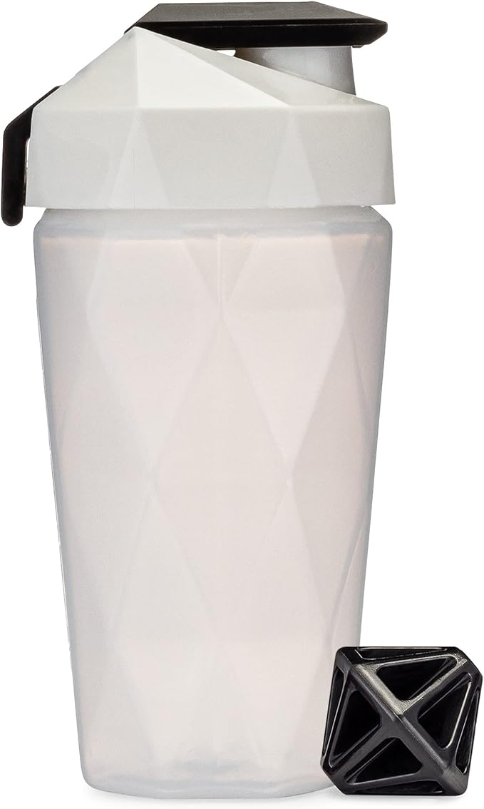 Classic 20oz Blender Shaker Bottle | Protein Shaker Bottle with Diamond Agitator | Shaker Cup with Carrying Handle and Dishwasher Safe | White - 20-Ounces