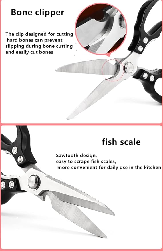 Kitchen Scissors, Heavy Duty Sharp Kitchen Shears Dishwasher Safe, Kitchen Accessories Cooking Shears for Kitchen Meat Chicken Fish Poultry Herb Bread (Black)