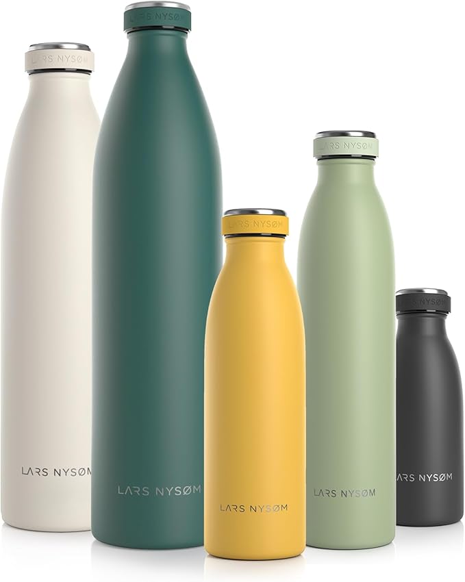 LARS NYSØM Stainless Steel Insulated Water Bottle 12oz 17oz 25oz 34oz 51oz | BPA-free Insulated Thermo Flask for Hot and Cold Beverages | Leakproof Drinking Bottle (Spicy Mustard, 17oz)