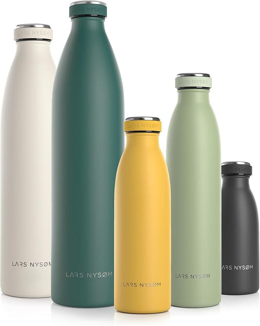 LARS NYSØM Stainless Steel Insulated Water Bottle 12oz 17oz 25oz 34oz 51oz | BPA-free Insulated Thermo Flask for Hot and Cold Beverages | Leakproof Drinking Bottle (Spicy Mustard, 17oz)