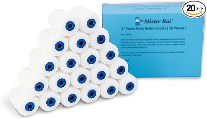Mister Rui Foam Paint Roller, Mini Paint Roller 2 Inch Sponge Paint Roller Refills, Pack of 20, Small High Density Foam Paint Roller Refills Can be Used with Oil and Water Based Paints