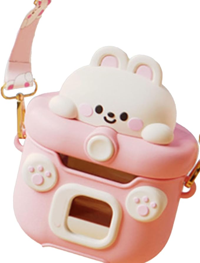 Camera Cup for Kids and Adults with Straw, 550ml Portable Cartoon Water Bottle for Office and Outdoor ()