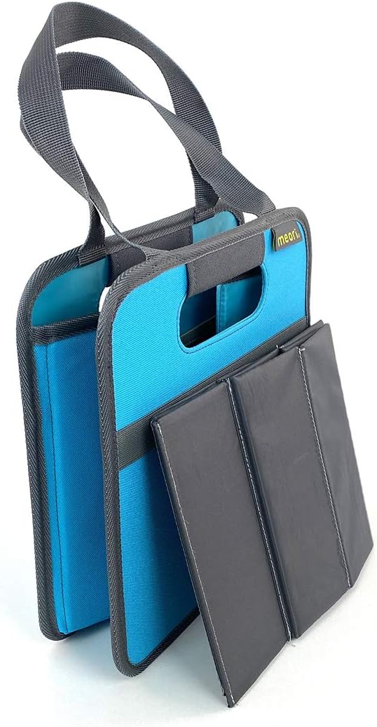 meori Foldable 6 Bottle Wine Tote Azure Blue Organize Crate Glass Dividers Stylish Travel Storage Box Liquor Spirits Tastings Grocery Shopping Hostess Gift (B100600)