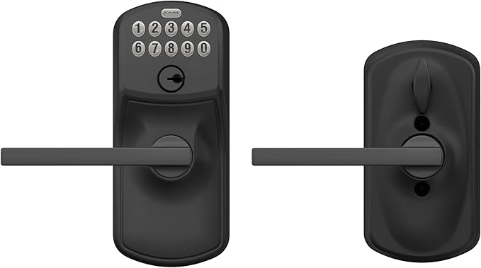 Schlage Plymouth Keypad Entry with Flex-Lock and Latitude LeverKnob, Matte Black, FE595 PLY 622 LAT