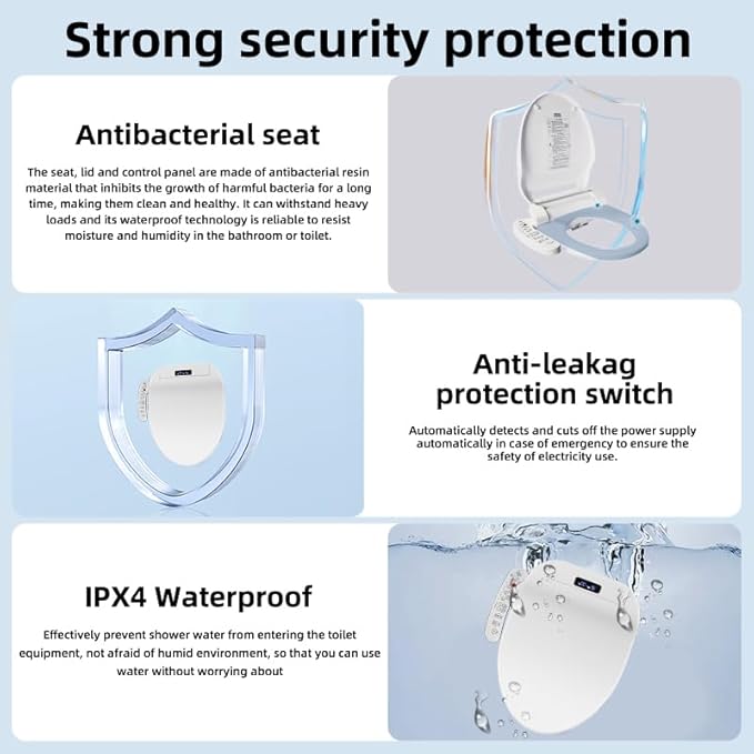 Bidet Toilet Seat with Heated Seat,Smart toilet seat LED Night Light, Multiple Wash Modes, Side Handle Control, Elongated & Round Options（long）