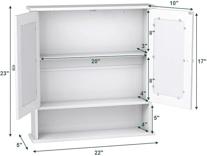 Tangkula Bathroom Medicine Cabinet with Mirror, Wall Mounted Wooden Hanging Organizer with Doors and Shelves, Bathroom Wall Mirror Cabinet (Mirror Doors, White)