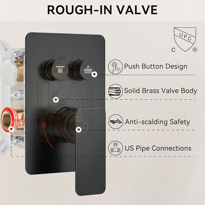 Shower Faucets Sets Shower System Matte Black, STARBATH 10" Ceiling Mount Rain Showerhead and 6" Wall Mounted Rainfall Shower for Couples, On Off Button Valve Dual Head Shower Systems Complete