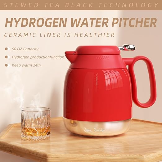 JOHNSMITH Hydrogen Water Kettle 50oz Stainless Steel Thermostatic Kettle Hydrogen-Rich Water and Weakly Alkaline Water (red)