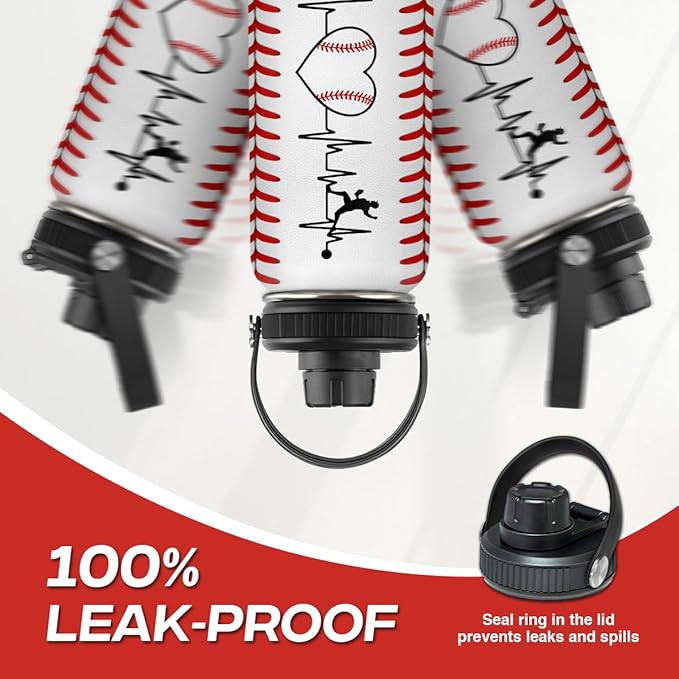 SANDJEST Baseball Water Bottle 32oz Stainless Steel Insulated Bottles for Men Women Sports Lovers Baseball Fan Players Coach - Baseball Gifts for Birthday Christmas