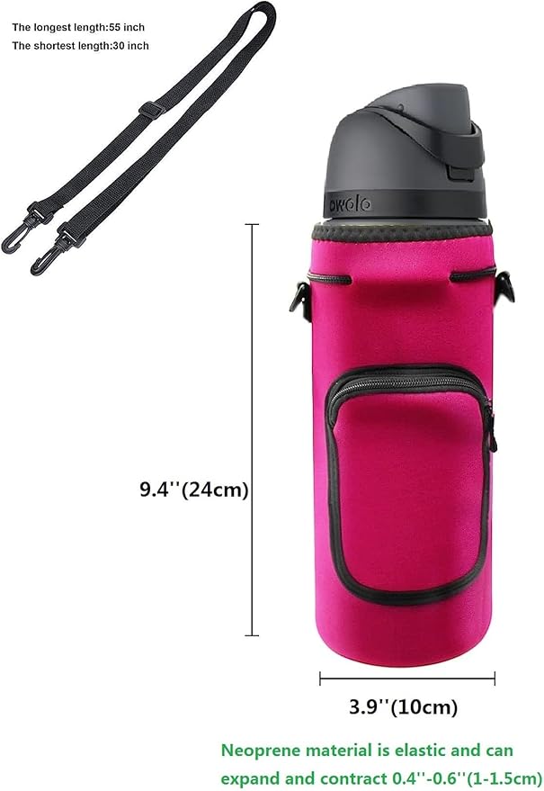 Neoprene Carrier Water Bottle Insulation Sleeve,Waterproof, Anti-Slip, Anti-Scratch Pouch with Shoulder Strap, fit for Owala Insulated Stainless Steel Water Bottle (Rose Red, For 40 oz)