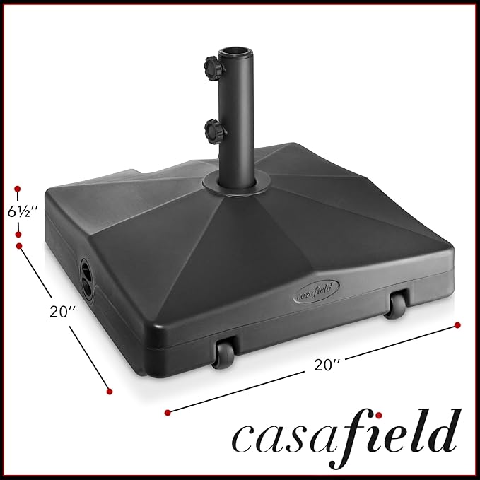 Casafield Patio Umbrella Base, 64lb Capacity, Fillable Heavy Duty Rolling Stand with Handle for Outdoor, Patio, Lawn, Deck, Poolside - Black