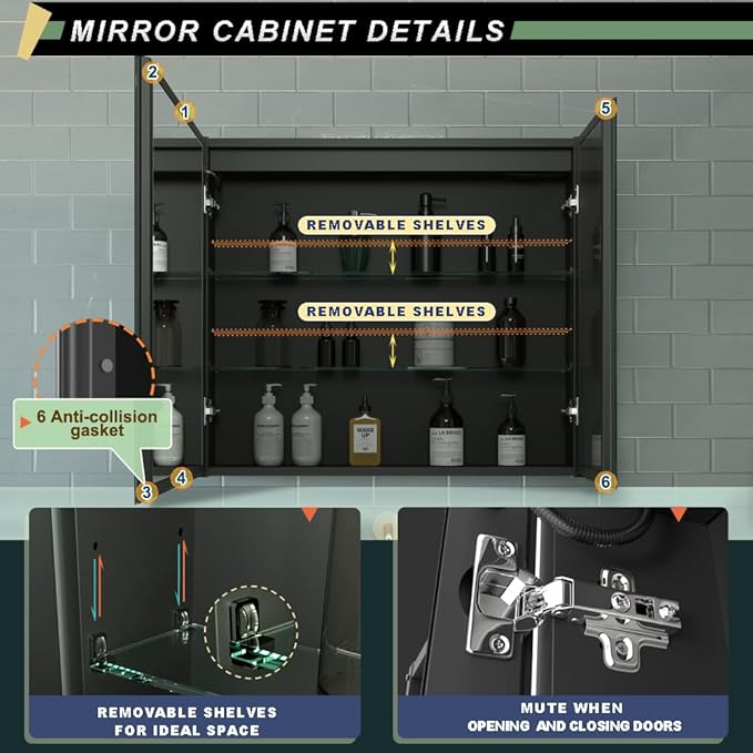 LED Lighted Bathroom Medicine Mirror Cabinet with Sockets & USBs, Anti-Fog Dimmable Light and Color Adjustment, Antirust and Easy to Install Aluminum Cabinet (30 * 28 inch