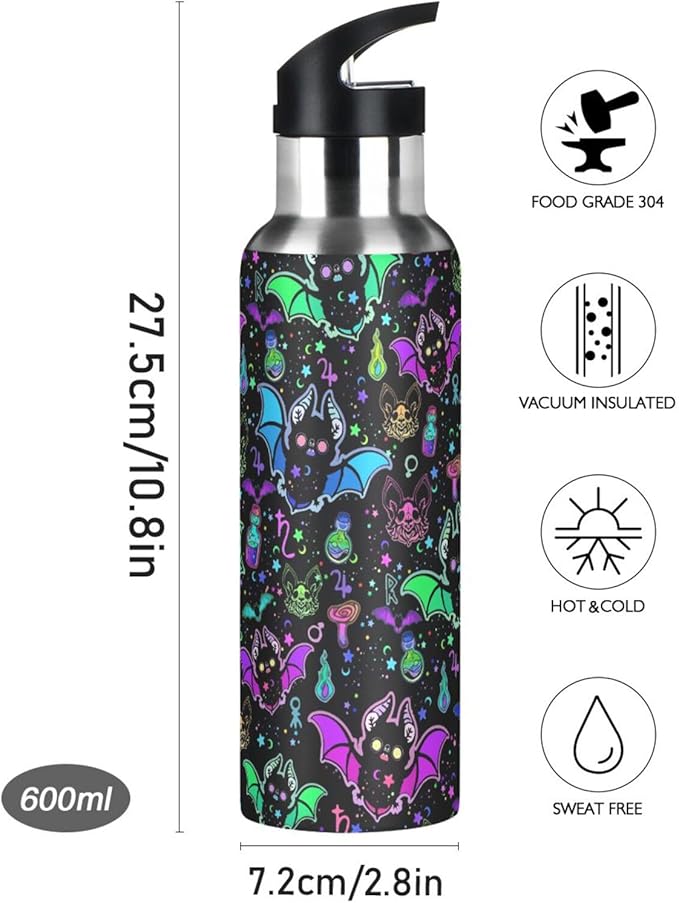 Magic Bat Stainless Steel Water Bottle with Straw Lid - 20 Oz Sports Insulated Water Bottle Thermos for Sport Gym Outdoor Travel School (07-B13)
