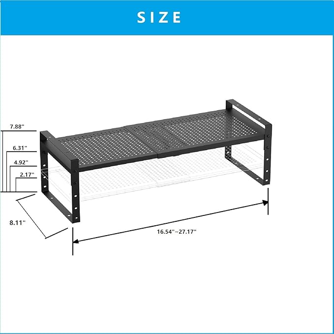 Expandable,Adjustable & Stackable Spice Rack, Cabinet Kitchen Countertop Shelf Organizer,Metal Pantry Storage Shelves - Space-Saving Storage Solution(1Pack/Black/Medium)