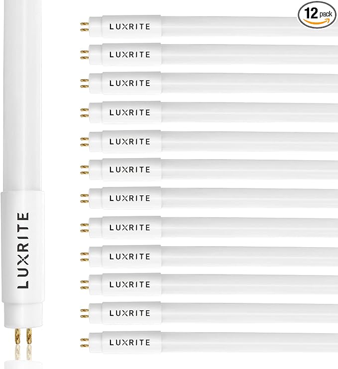 LUXRITE 12-Pack 4FT T5 LED Tube Lights, Type A+B, 24W=54W, 3000K Soft White, 45.78", Ballast and Ballast Bypass Compatible, Single or Double End Powered, F54T5 Fluorescent Replacement, Damp Rated