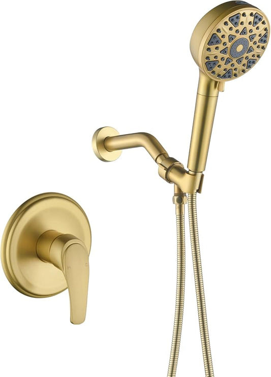 Shower Faucet Set with 7 Functions Handheld Shower Head Filter Shower Combo Set Shower System Shower Trim Kit Brushed Gold