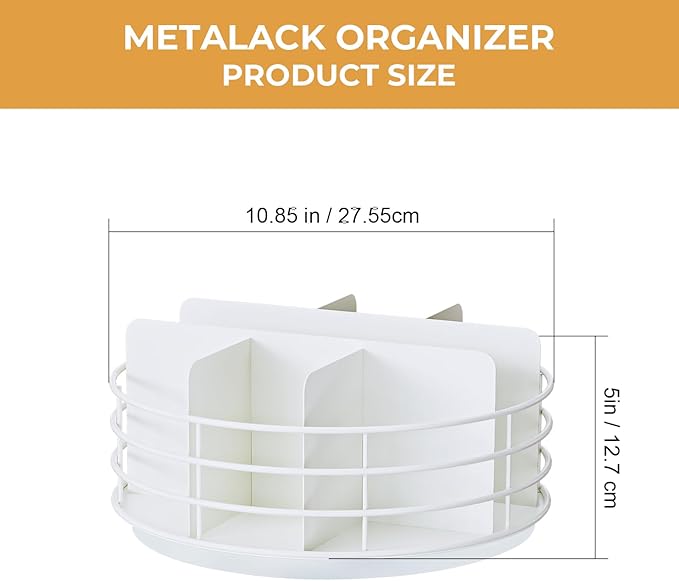 Snack Organizer - Versatile Snack Storage, Lazy Susan with Convenient Grab-and-Go Design, Metal Snack Holder for Home, Office, Breakroom, 10.85" L x 10.85" W x 5" H (White)