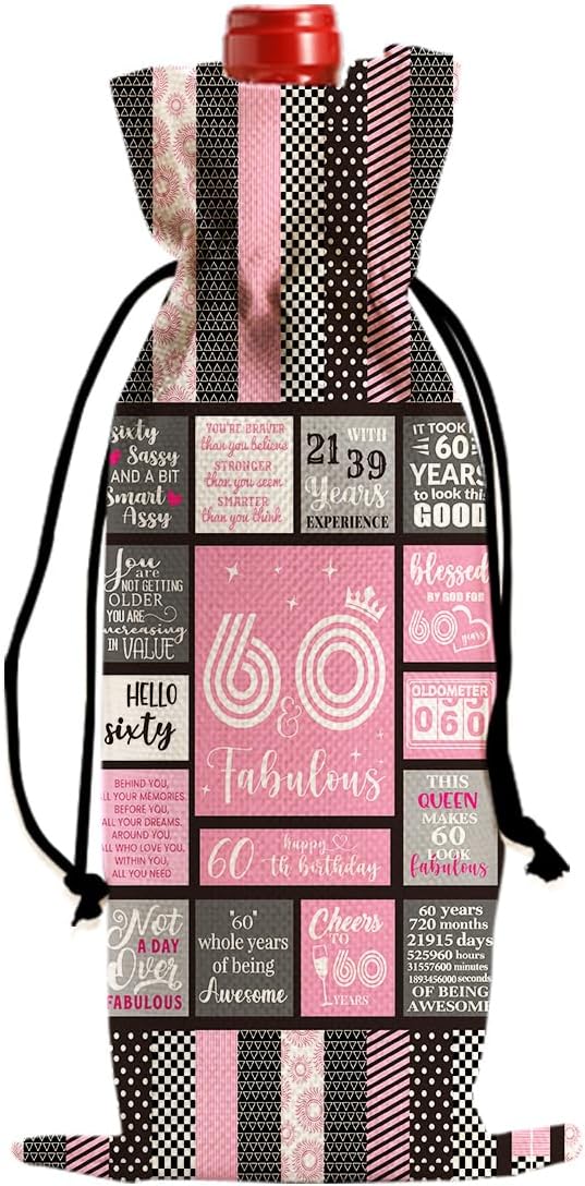 Funny 60th Birthday Gifts for Women Men Wine Bag, 60 Year Old Birthday Gifts for Women Men Wine Bags, Happy Anniversary 60th Birthday Party Decorations for Woman Men Wine Bottle Bag