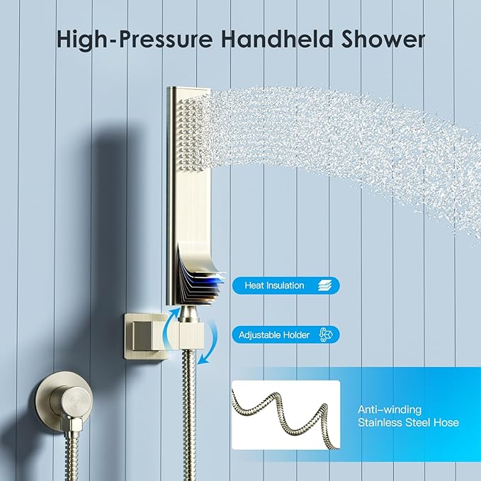 Shower System Shower Faucet Set with Push-Button Diverter and Wall Supply Elbow 12 Inch Shower Head Brushed Nickel