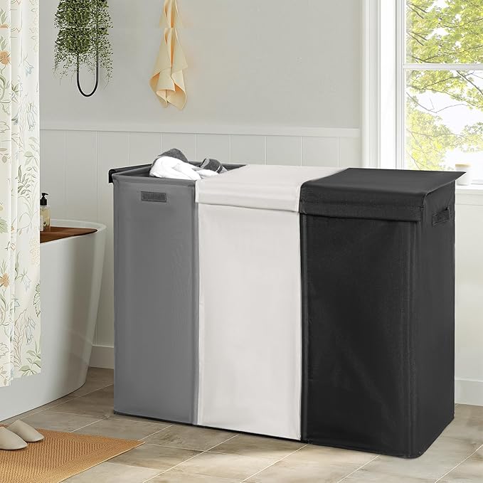 WOWLIVE 230L Laundry Baseket with Lid and Removable Laundry Bags,Large Laundry Hamper 3 Section Collapsible Dirty Clothes Hamper with Handles for Laundry Room,College Dorm,Bathroom